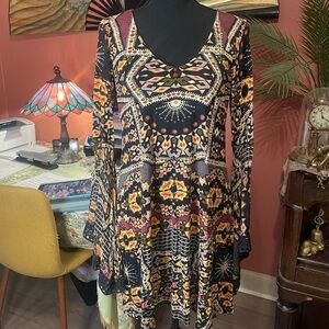 Patrons of Peace Anthropologie mini dress with princess sleeves and fun boho
